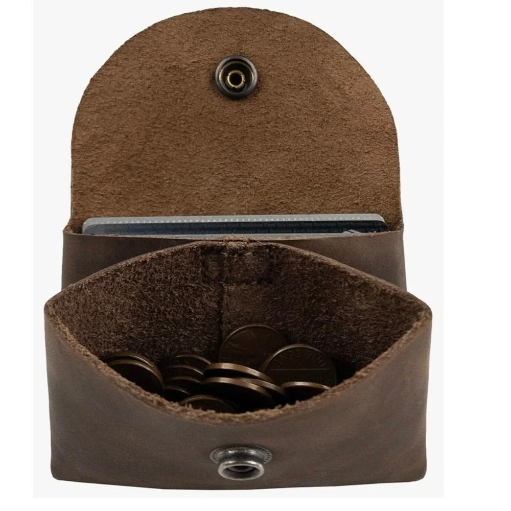 Hide and Drink Leather Coin Purse Card Holder Wallet Dark Brown Snap Pouch